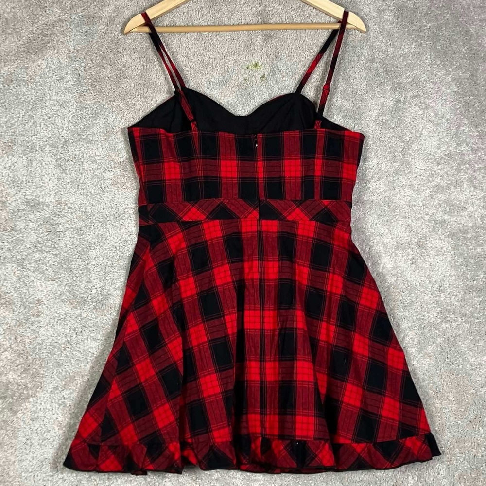 Horoscopez Mini Dress Womens Large Red Black Plaid Ruffle Hem Goth Party Vampire - Picture 6 of 11